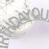 Gümüş Renk Kristal Taşlı Parlak Birthday Queen Yazılı Kraliçe Taç 16x17 Cm thumbnail 4