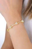 Gümüş altın yaldızlı zirkon taşlı parıltılı kuyruklu yıldız bileklik SGTL12938GOLD thumbnail 3