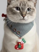 Kedi Bandanası Yılbaşı Temalı | Christmas Cat Bandana | Çorap Süs Detaylı Kedi Fuları thumbnail 3