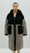 Büyük Beden Kapüşonlu Yün Kadın Uzun Kaban thumbnail 1