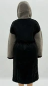 Büyük Beden Kapüşonlu Yün Kadın Uzun Kaban thumbnail 4