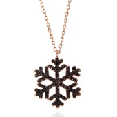 Gümüş Rose Siyah Taşlı Kar Tanesi Kadın Kolye thumbnail 1