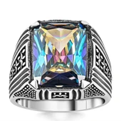 Gümüş Mistik Topaz Kare Erkek Yüzük thumbnail 2