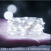 Ev Balkon ve Parti İçin 10 Metre Beyaz Kumandalı Usb Peri Led 8 Modlu Animasyonlu Yılbaşı Süsü Işık thumbnail 1
