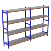 4 Katlı Duble Depo Rafı - 300-350 Kg Taşıma Kapasiteli Hafif Rack Raf  50x120x250 cm thumbnail 1