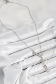 316L Çelik Zirkon Taşlı Çiçek Model Gümüş Renk Kadın Kolye - TJ-BKO10406 thumbnail 2