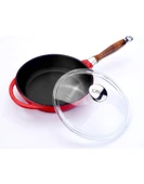 Lava Çıkarılabilir Saplı Cam Kapaklı Kırmızı 24 cm Demir Döküm Kızartma Tavası thumbnail 2