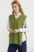 Yanları Bağlama Detaylı Yünlü Triko Süveter - Yeşil thumbnail 2