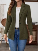 MDB Kadın Uzun Kollu Yakalı Tek Düğmeli Süet Ceket thumbnail 3