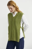 Yanları Bağlama Detaylı Yünlü Triko Süveter - Yeşil thumbnail 4