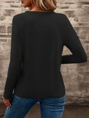 MDB Kadın Uzun Kollu Cepli V Yakalı Viskon Iki Iplik Bluz thumbnail 2