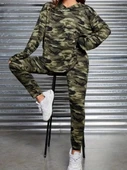 MDB Kadın Uzun Kollu Kapşonlu Kamuflaj Desenli Bluz Ve Pantolon Tayt Ikili Takım thumbnail 5