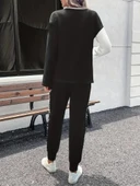 MDB Kadın Uzun Kollu Bisiklet Yaka çift Renkli Viskon Iki Iplik Bluz Ve Pantolon Ikili Takım thumbnail 4