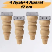 Boyasız Ham Doğal Ahşap 4'lü Set Ayak Silindir Mobilya Koltuk Kanepe Ayağı Aparat Dahil Bohem 17 cm thumbnail 1
