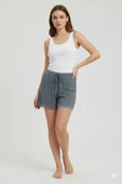 Bambu Fitilli Kadın Ev Şortu Bacak Dantel Detaylı Ev Giyim Gri thumbnail 1