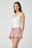 Çizgili Penye Kadın Ev Şortu Bacak Dantel Detaylı Ev Giyim Fuşya thumbnail 2