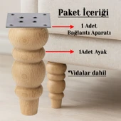Boyasız Ham Doğal Ahşap 4'lü Set Ayak Silindir Mobilya Koltuk Kanepe Ayağı Aparat Dahil Bohem 17 cm thumbnail 5