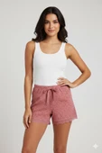 Düz Renk Mini Çiçek Desenli Penye Kadın Ev Şortu Bacak Dantel Detaylı Ev Giyim Pembe thumbnail 1