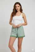 Çizgili Penye Kadın Ev Şortu Bacak Dantel Detaylı Ev Giyim Yeşil thumbnail 2