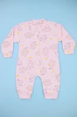 Nayinom Sevimli Fil Desenli Pembe %100 Pamuk Manşetli (Patiksiz) Kız Bebek Tulum thumbnail 1