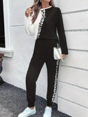 MDB Kadın Uzun Kollu Bisiklet Yaka çift Renkli Viskon Iki Iplik Bluz Ve Pantolon Ikili Takım thumbnail 3