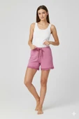 Bambu Fitilli Kadın Ev Şortu Bacak Dantel Detaylı Ev Giyim Pembe thumbnail 1