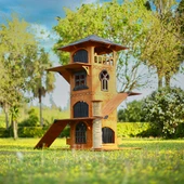 MANDU Ahşap 4 Katlı Teraslı Kedi Evi Tırmalama Mama Kaplı thumbnail 2