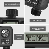 ShopyTech Çift Çıkışlı Dijital Sulama Zamanlayıcı IPX5, LCD Ekranlı Yağmur Erteleme A/B Bağımsız Programlama (3/4) thumbnail 3