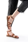 205-209 Taba  Hakiki Deri Tokalı Parmak Arası Kadın Sandalet thumbnail 1