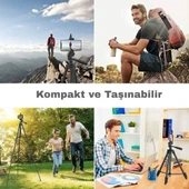 ShopyTech 102 cm Hafif Tripod  Telefon/Kamera Uyumlu Bluetooth Uzaktan Deklanşörlü 360° 3-Yönlü Kafa/SİYAH thumbnail 9