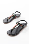 152-1110 Siyah Multi Cam Kırığı Taşlı Parmak Arası Kadın Sandalet thumbnail 3