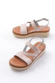 730-152 Bej Örgü Desenli Hakiki Deri Ortopedik Taban Kadın Sandalet thumbnail 5