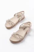 1001-1120 Bej Gümüş Taşlı Günlük Kadın Sandalet thumbnail 3