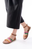 205-209 Turuncu Multi  Hakiki Deri Tokalı Parmak Arası Kadın Sandalet thumbnail 2