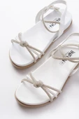 1001-1120 Beyaz Gümüş Taşlı Günlük Kadın Sandalet thumbnail 3