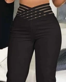 MDB Kadın Yüksek Bel çapraz şerit Detaylı Ithal Krep Pantolon thumbnail 2