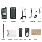 UV-13 Pro Yeşil Su Geçirmez Uzun Mesafe 10W Çift Bantlı Type-C Şarj Telsiz Kulaklık Hediyeli thumbnail 7