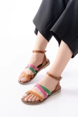 205-209 Turuncu Multi  Hakiki Deri Tokalı Parmak Arası Kadın Sandalet thumbnail 1