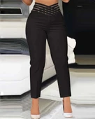 MDB Kadın Yüksek Bel çapraz şerit Detaylı Ithal Krep Pantolon thumbnail 3