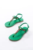 152-1110 Çimen Yeşili Multi Taşlı Parmak Arası Kadın Sandalet thumbnail 5