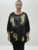 Büyük Beden Viskon Taşlı Cepli Kapri Kol Oversize Kadın Bluz thumbnail 6