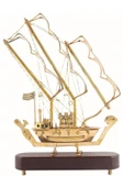 Pirinç Yelkenli Gemi Ahşap Kaideli Ev Ofis Dekorasyon 33cm thumbnail 12