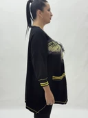 Büyük Beden Viskon Taşlı Cepli Kapri Kol Oversize Kadın Bluz thumbnail 8