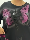 Büyük Beden Viskon Taşlı Cepli Kapri Kol Oversize Kadın Bluz thumbnail 5