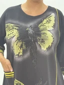 Büyük Beden Viskon Taşlı Cepli Kapri Kol Oversize Kadın Bluz thumbnail 10