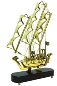 Pirinç Yelkenli Gemi Ahşap Kaideli Ev Ofis Dekorasyon 33cm thumbnail 10