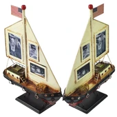 Dekoratif Resim Çerçeveli Metal Yelkenli Gemi 35cm thumbnail 5
