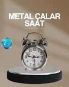 Dekoratif Yuvarlak Gümüş Sessiz Işıklı Masa Üstü Çalar Saat Alarmlı ve Şık Tasarım - 1