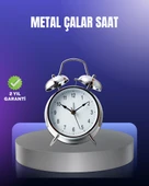 Yuvarlak Gümüş Dekoratif Işıklı Masa Üstü Saat Alarmlı Sessiz Çalışma - 1