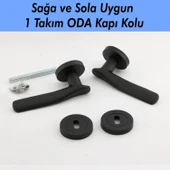 Oda Kapı Kolu Mat Siyah Daire Rozetli Sürgülü ve Çelik Kapı Kulpu Uyumlu Sağ Sol Uygun Kolları thumbnail 6
